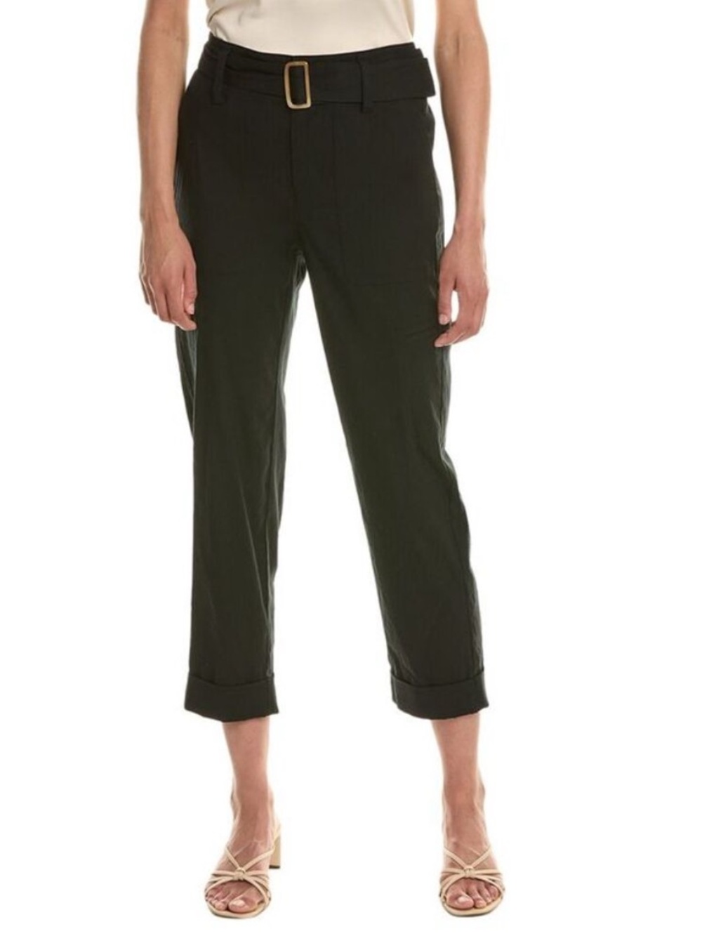 Vince Belted Linen Blend Pants Crop Black Sz L
